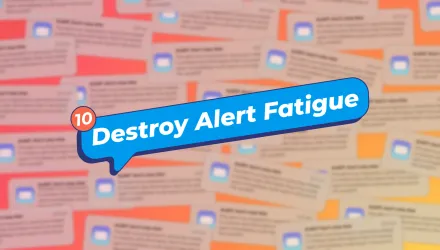 Hero image with SMS DevOps alerts and title 'Destroy Alert Fatigue'