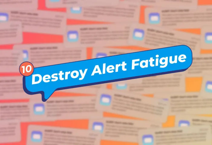 Hero image with SMS DevOps alerts and title 'Destroy Alert Fatigue'
